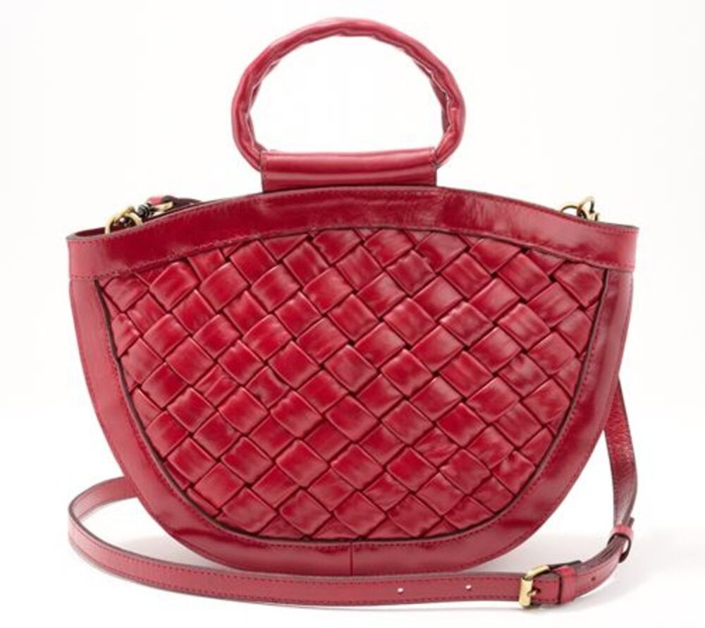 Patricia Nash Leather Ossi Satchel with Crossbody Strap Ruby Red